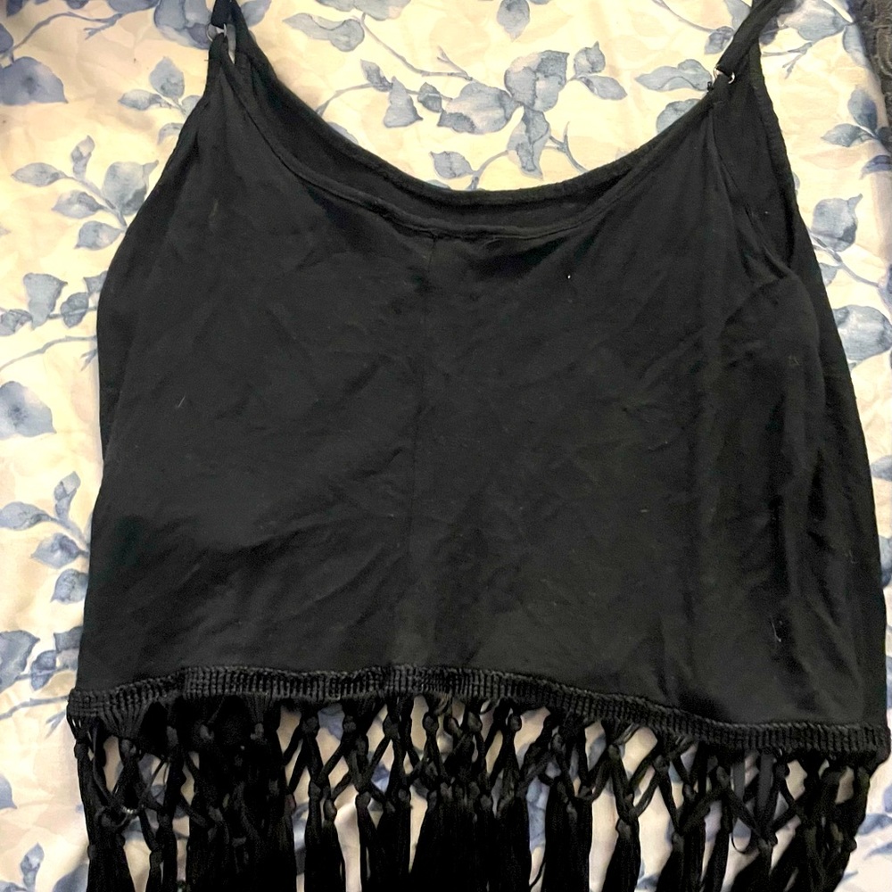 Small Black Crop Top with Tassles